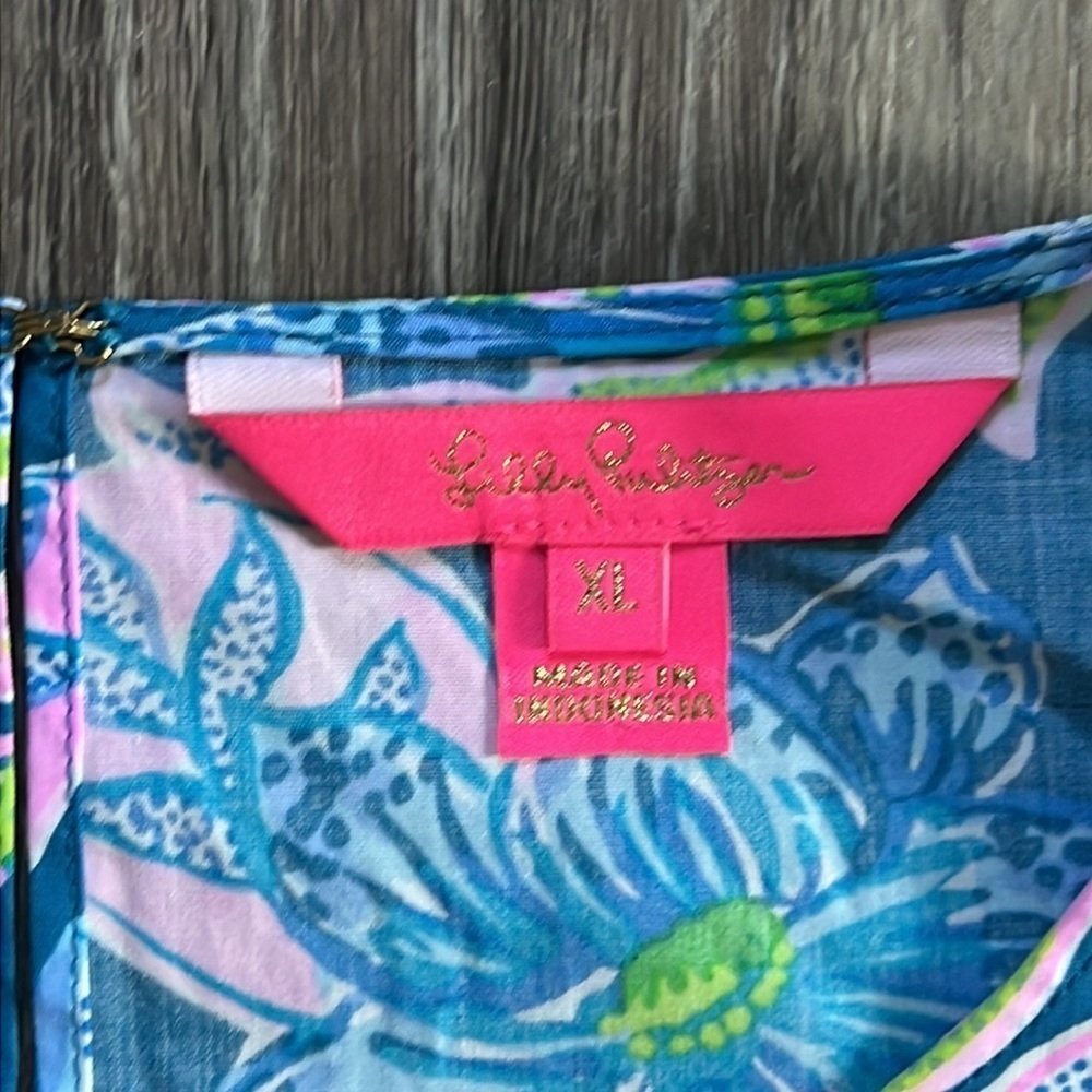 Lilly Pulitzer Blue Bell Sleeve Blouse XL Multicolor Ruffle Cotton Top Summer - Picture 10 of 11